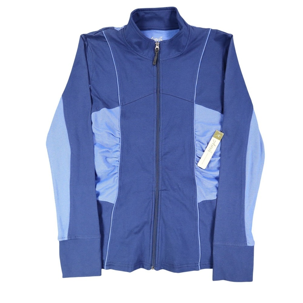 Aveva Womens L Blue Colorblock Ruched Full Zip Activewear Jacket NWT